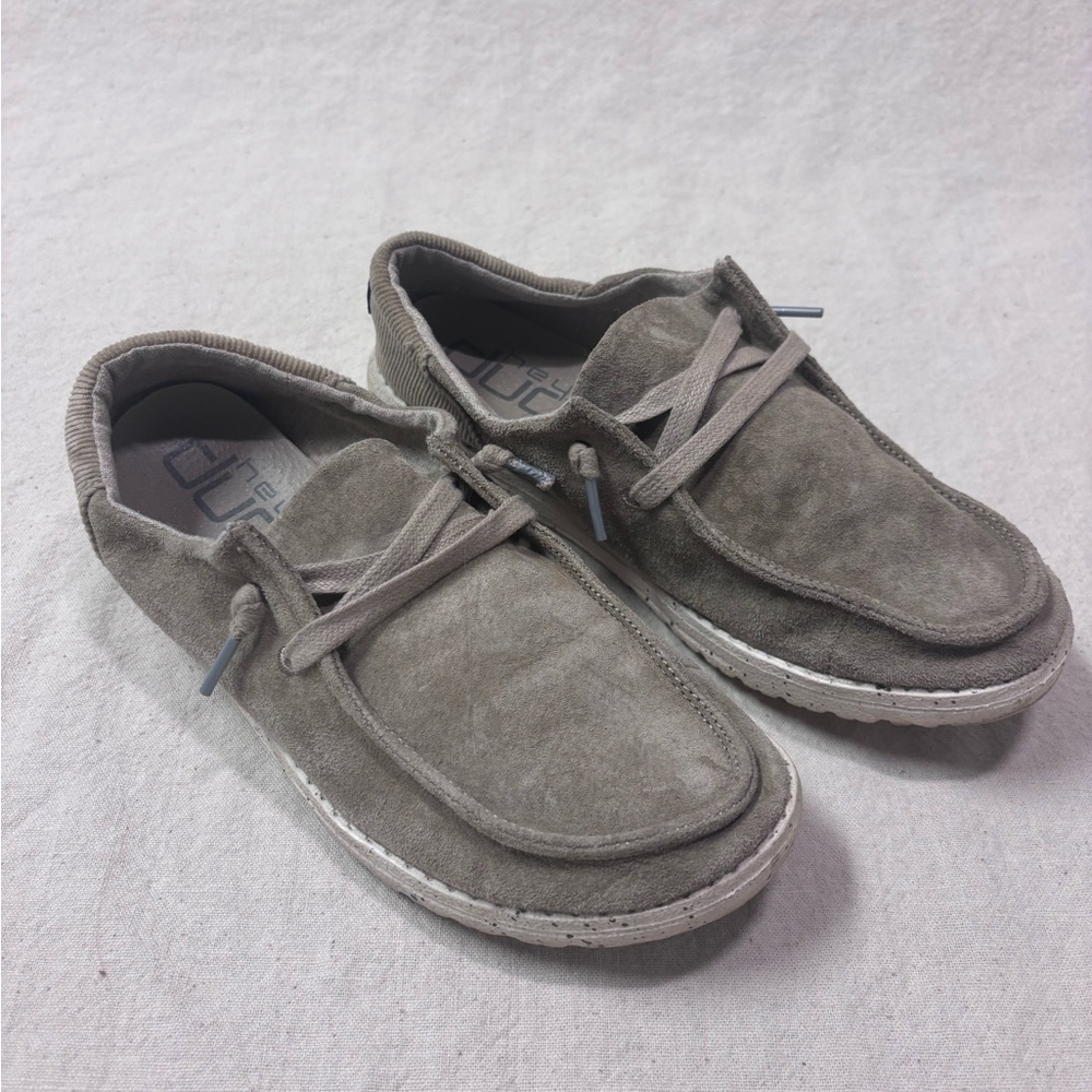 Women's Taupe Suede and Corduroy Hey Dudes